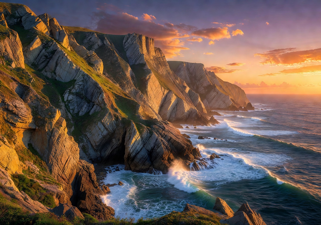Beautiful coastal cliffside at sunset