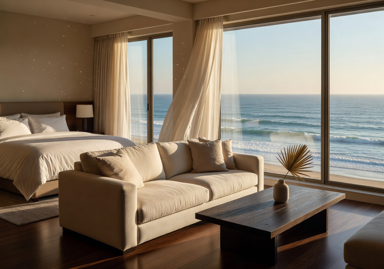 Ocean View Suite interior with warm sunlight